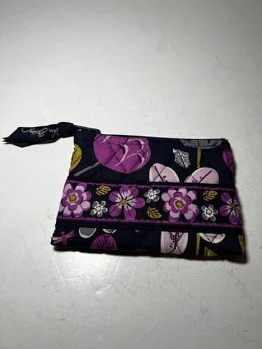 VERA BRADLEY Black Purple Yellow Gray Whimsical Quilted Wallet Navy ?