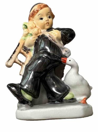 Vintage Antique Friedel Ges. Gesch Handbemalt Germany Boy Goose Figurine Figure