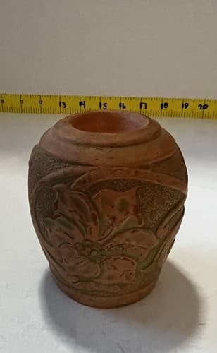 Pate & Bass Terracotta Vase Vintage 1992 Decorative Art Pottery Clay Votive Rare
