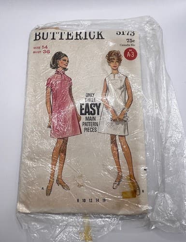 Vintage 1960s 1970s Sewing Pattern Girls Women’s Dress Mini Skirt Butterick 5173