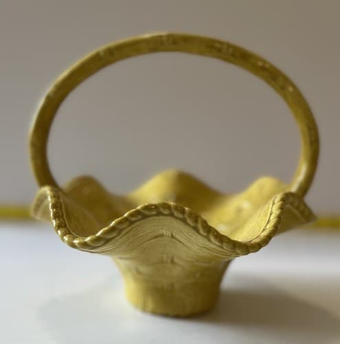 Vintage Ceramic Basket Yellow Weave With Handle Easter 1978 Nowells