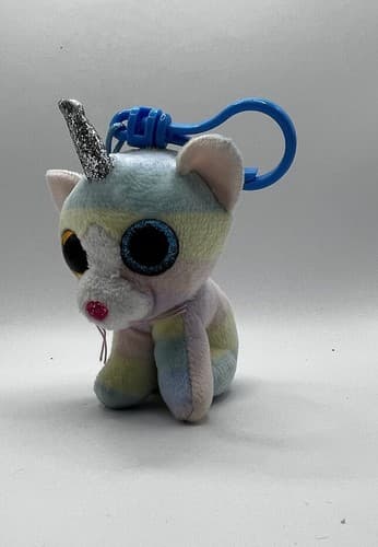 2019 TY Beanie Boos 3" HEATHER Unicorn Cat Plastic Key Chain Clip EUC