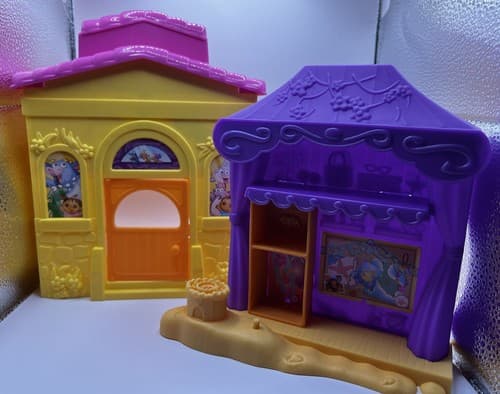 Mattel Dora the Explorer Yellow Pink Doll Play House & Purple House Set 2013