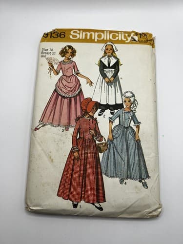 Vintage 1970s Sewing Pattern Girls Dress Costume Pilgrim Simplicity 9136