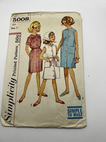 Vintage 1970s Sewing Pattern Women’s Girls Dress Simplicity 5008