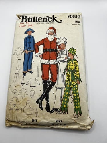 Vintage 1960s 1970s Sewing Pattern Santa Chef Joker Costume Butterick 6399