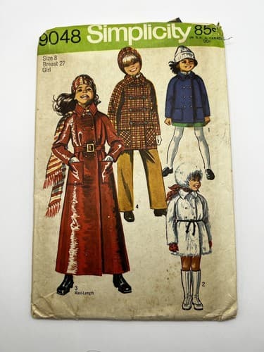 Vintage 1970s 1970 Sewing Pattern Girls Outerwear Jacket Coat Simplicity 9048