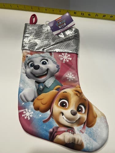 Paw Patrol Skye Everest Nickelodeon Pink Sequin Sparkly Christmas Stocking 17"