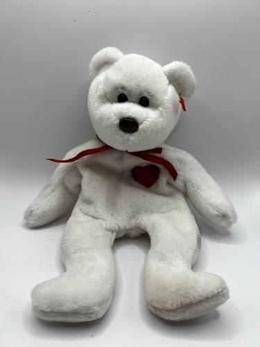 TY Beanie Baby Babies Stuffed Animal Plush White Bear Valentino 1993