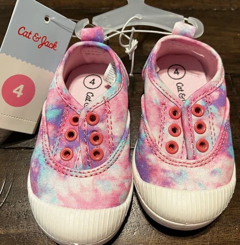 Cat Jack Pink Purple Girl’s Tennis Size 4 Slip-On Canvas Tie-Dye Shoes Girl NWT