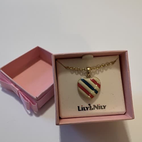 Heart Pendant Necklace 18K Gold Plated Little Girls Teen Stripes Delicate Dainty