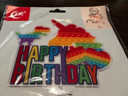 Acrylic Birthday Cake Topper Fidget Popper Rainbow Unicorn Dinosaur NEW NIP