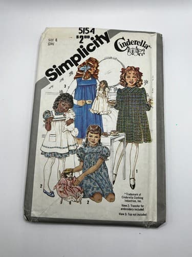 Vintage 1970s 1980s Sewing Pattern Girls Dress Cinderella Simplicity 5154