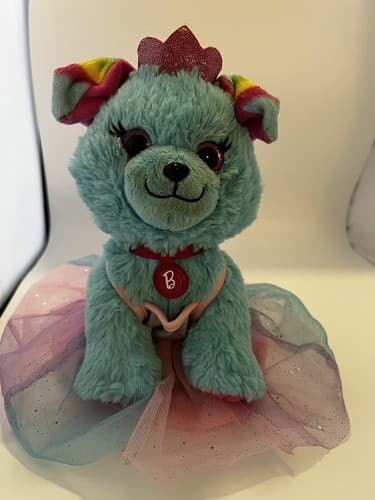 Barbie Cat Pet Ballerina Dreamer Dress Aqua Blue "B" & Crown Plush Stuffed 8"