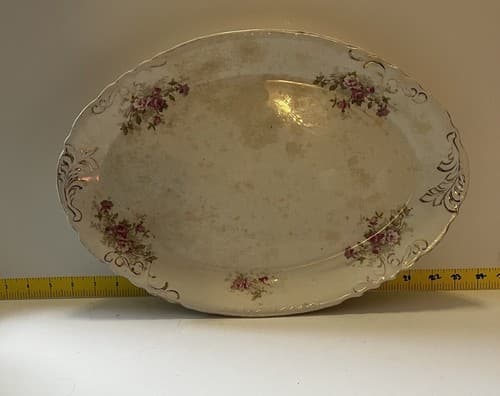 Vintage Platter "Naomi" Floral Scalloped Edge 17” Serving Dish Plate Pink Roses