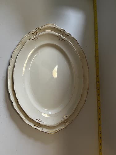 Vintage Crown Potteries Co. Set Of 2 Large Oval Serving Platters Ivory With Gold