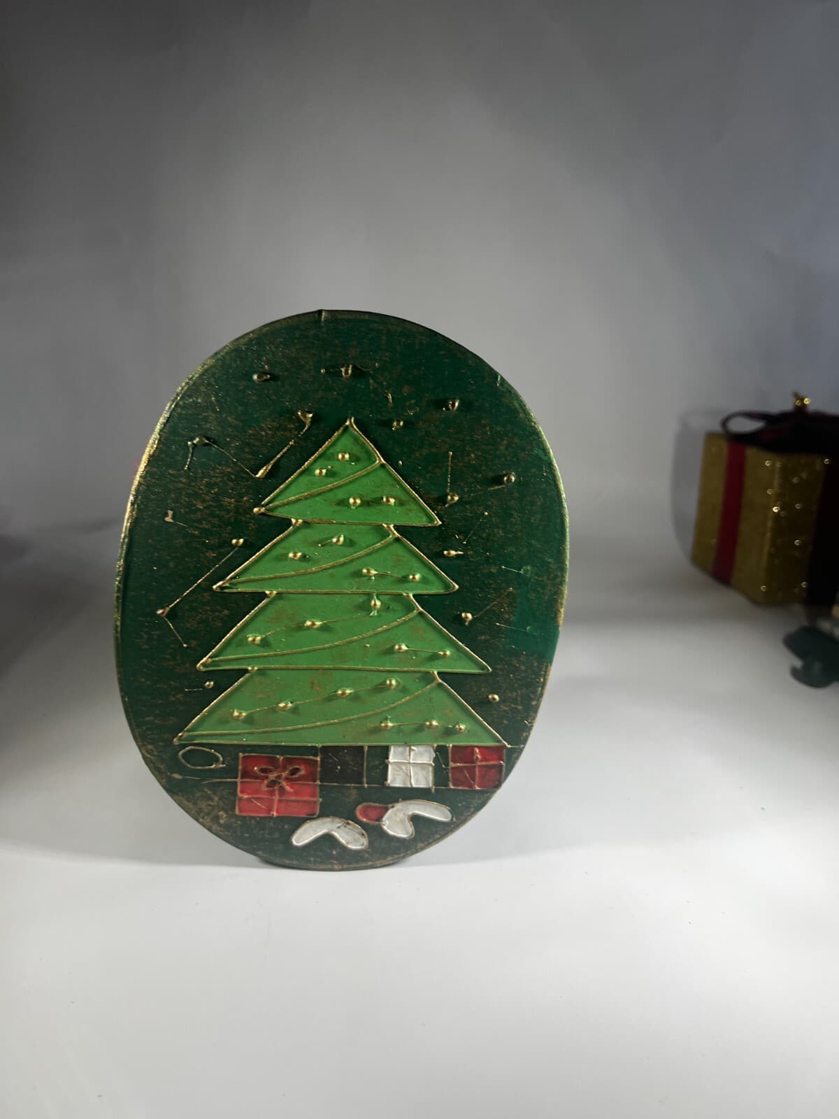 Vintage Christmas Tree Gift Box Decor Painted Decor