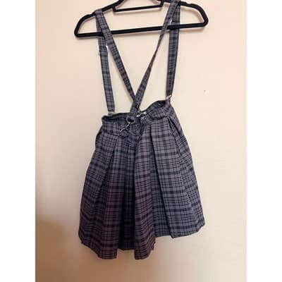 Hot Topic Plaid Pattern Suspender Pleated Combo Mini Skirt Gray Black XS
