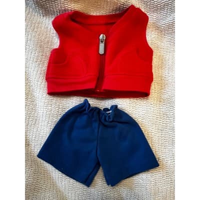 American Girl Bitty Baby Fleece Red Vest Blue Shorts Doll Clothing Retired