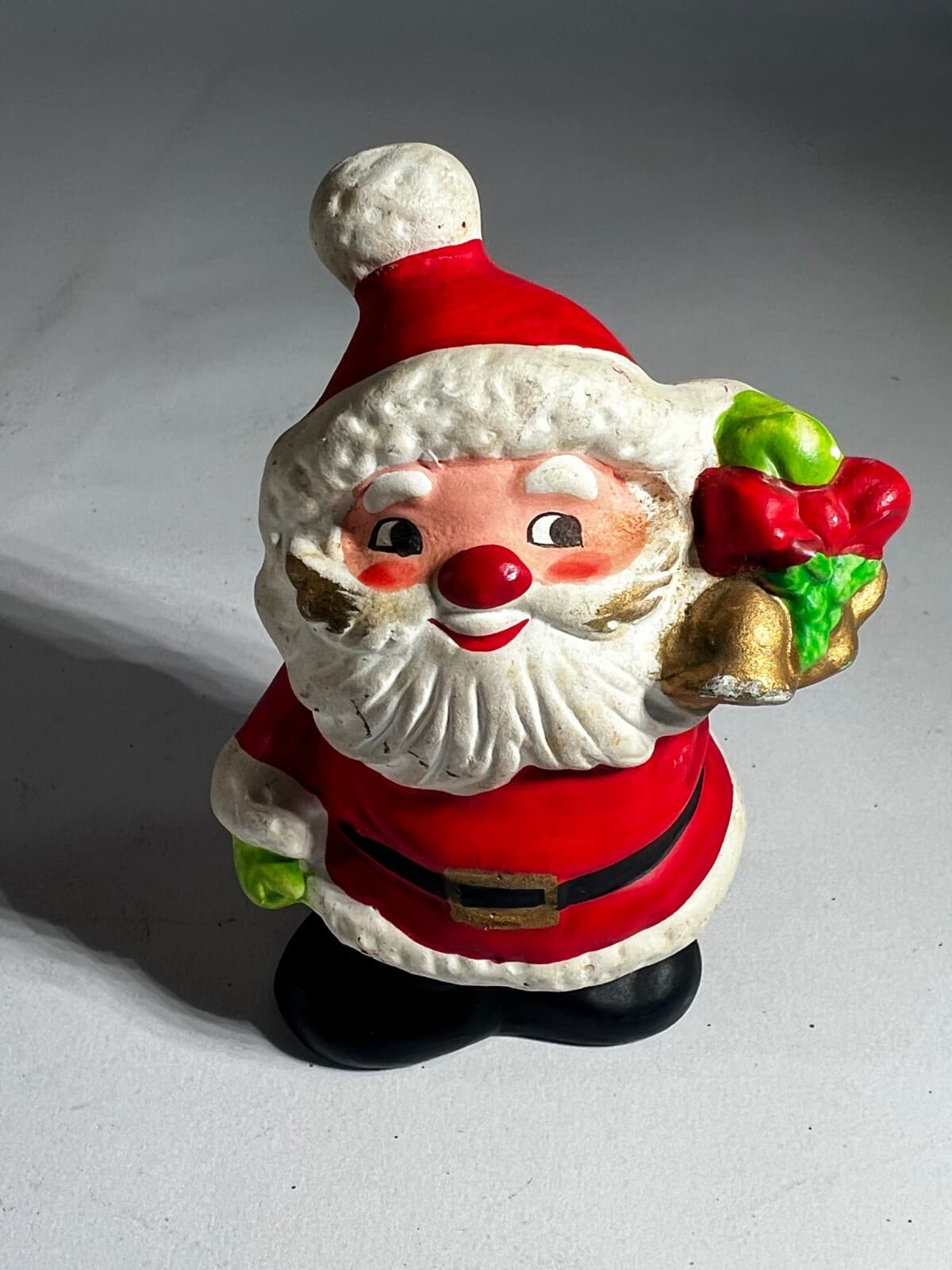 Vintage Christmas Santa Claus Porcelain Ceramic Gold Bells Figurine Decor Figure