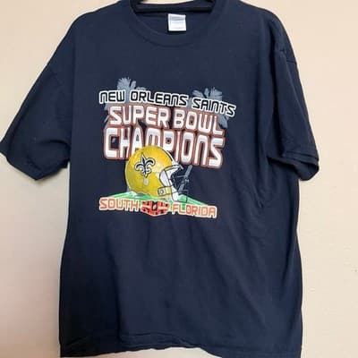 Gildan New Orleans Saints Super Bowl Champions T Shirt Blue Graphic Men’s L