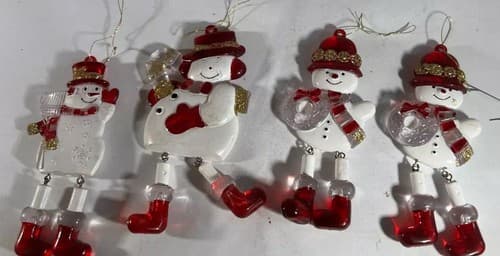 Vintage Christmas Ornaments Red White Snowman Hanging Dangling Dangle Legs Set 4