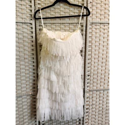 Ann Taylor Ivory Tiered Ruffle Dress Women Small Sleeveless Party