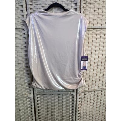 Express Metallic Draped Tank Top Silver XXL NWT Mock Neck Sleeveless Fitted