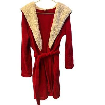 VICTORIA'S SECRET Cozy Plush Sherpa Hooded Robe Red Fleece Bathrobe