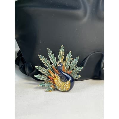 Art Mode Vintage Peacock Brooch Pin Vibrant Enamel Rare Design MCM Bird Jewelry