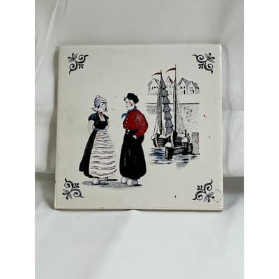 Vintage Dutch Delfware Tile Holland Royal MOSA 6 Netherlands Trivet Ceramic MCM