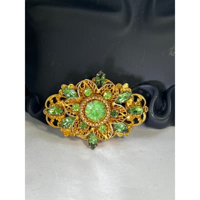 Peridot Green Filigree Brooch W German Design 1950s Vintage Jewelry MCM