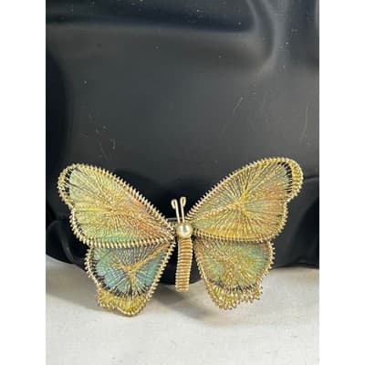 Vintage Wire Wrapped Butterfly Brooch Delicate Handmade Metallic Woven MCM