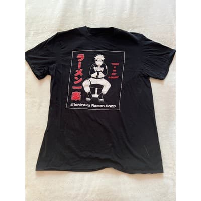 Naturo Shippuden Ramen Soup Crew Neck Casual Short Sleeve T-Shirt Black Small