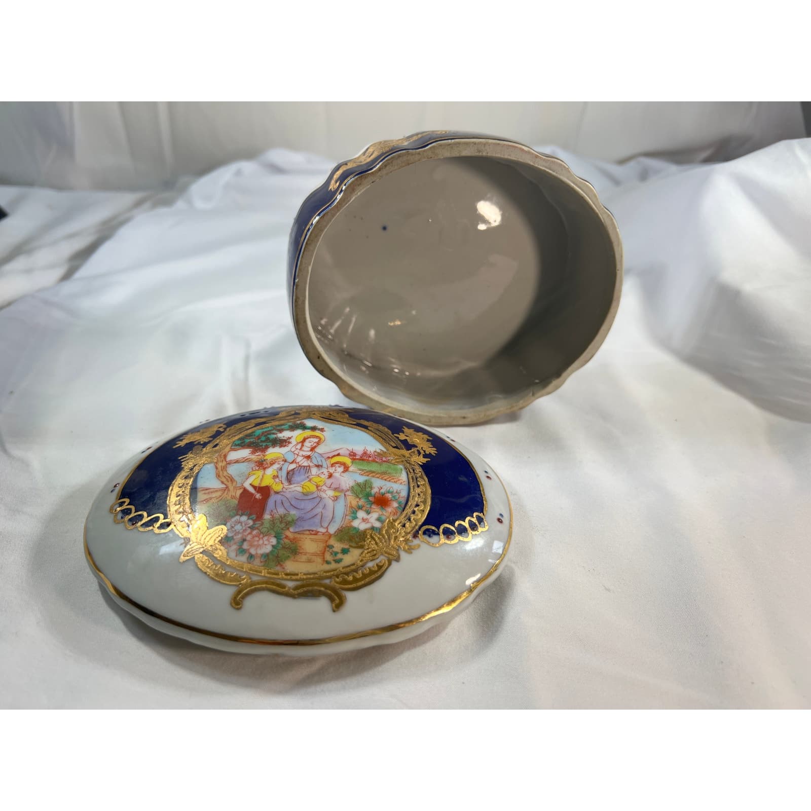 L.F. Limoges P.R.C. Fine Porcelain Trinket Box with Lid RARE Religious Vintage