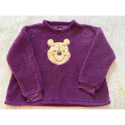 Disney Winnie The Pooh Faux Fur Pullover Crew Neck Pajama Top Purple XL