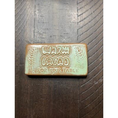 Vintage Frankoma Prairie Green Pottery Bread Warmer Tile Warm Bread Trivet