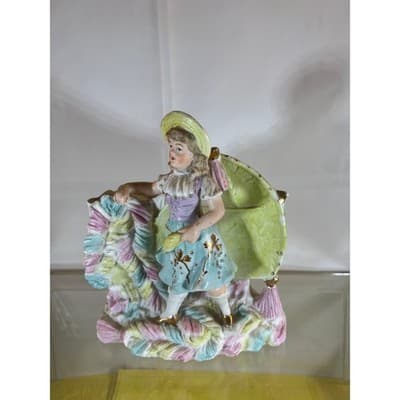Vintage MCM Porcelain Victorian Girl Vase Figurine Lady Decor