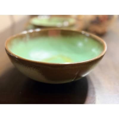 Vintage Frankoma Pottery Prairie Green Round Serving Bowl Dish #224