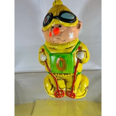 Rare Vintage Happy Sad Skier Ceramic Retro 60s 70s Figure Clown Bank