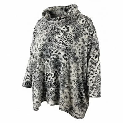 Ruby RD Women’s Plus Cowl Neck Pullover Blouse Tunic Top Black Gray Pattern 3X