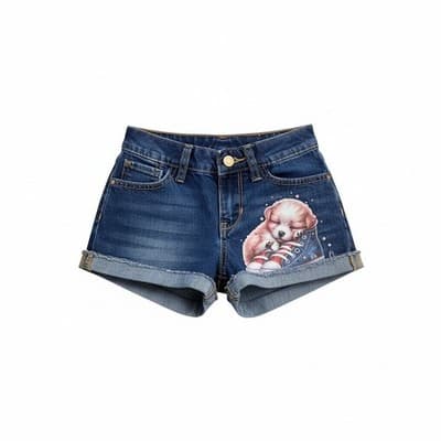 Old Navy Girls Denim Shorts Puppy Sneaker Graphic Embellished Blue Size 10