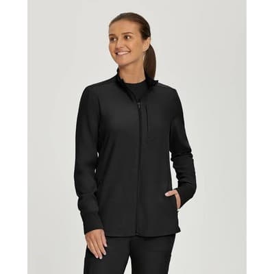 Landau Forward Womens 3 Pocket Scrub Jacket Black Medium Full Zip Front NWT