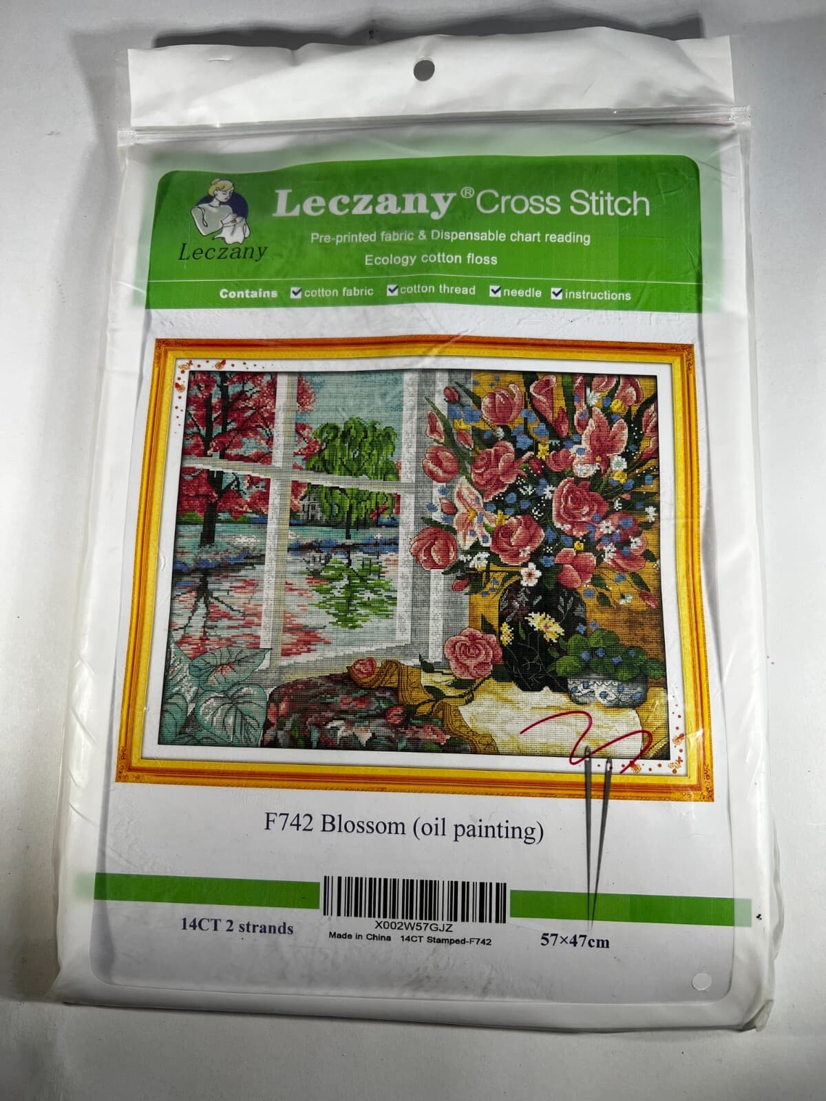 New Leczany Cross Stitch Kit F742 Blossom Flowers Floral Pre-printed 14 CT Craft
