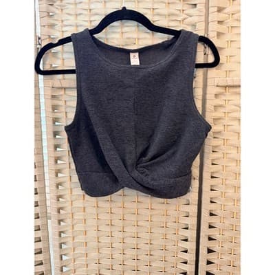 90 Degrees Twist Front Hemline Tank Top S Gray Cropped Crew Neckline Sleeveless