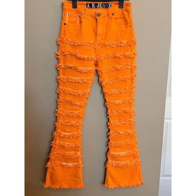 A.R Jeans High Rise Distressed Layered Ruffle Down Flared Jeans Junior 9-11 NWT