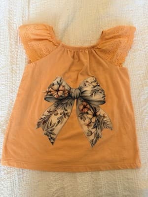 Girls Cat & Jack Lattice Bow Blouse Top Shirt Custom Design 1/1 OOAK Peach Gray