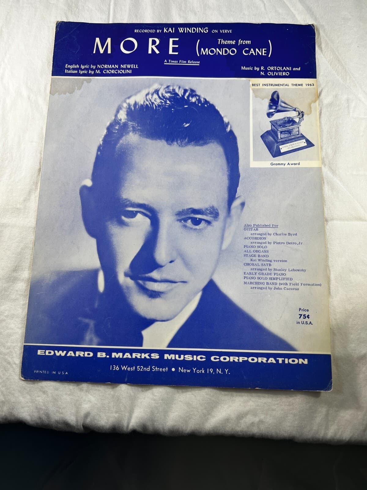 Vintage Sheet Music MORE Mondo Cane Kai Winning Grammy Award 1963 Times Film