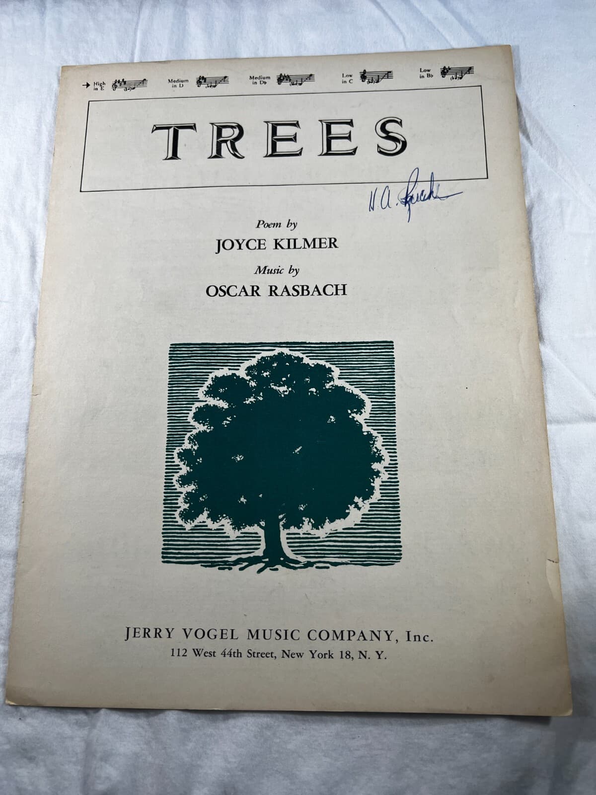 Vintage Sheet Music 1922 TREES Joyce Kilmer & Oscar Rasbach Jerry Vogel Original