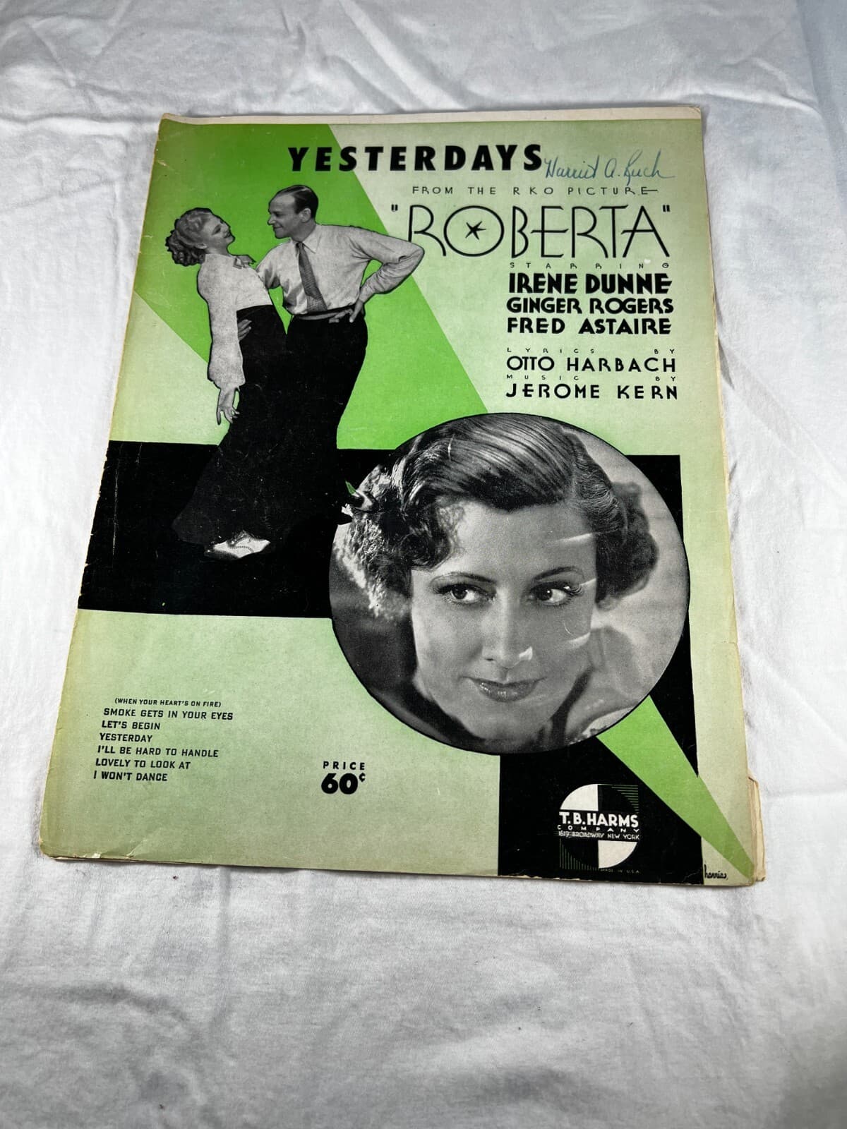 Yesterdays Sheet Music RKO Roberta Fred Astaire Ginger Rogers 1933 Vintage